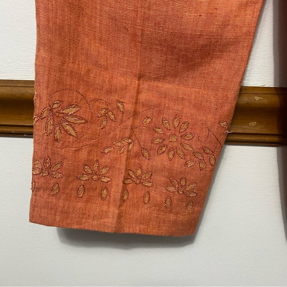 Sigrid Olsen Sport Womens Linen Cropped Pants Floral Embroidered Size 6 Fairy - Picture 4 of 13